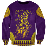 Unisex purple sweatshirt with gold Anubis/Horus graphic and Custom Name text.