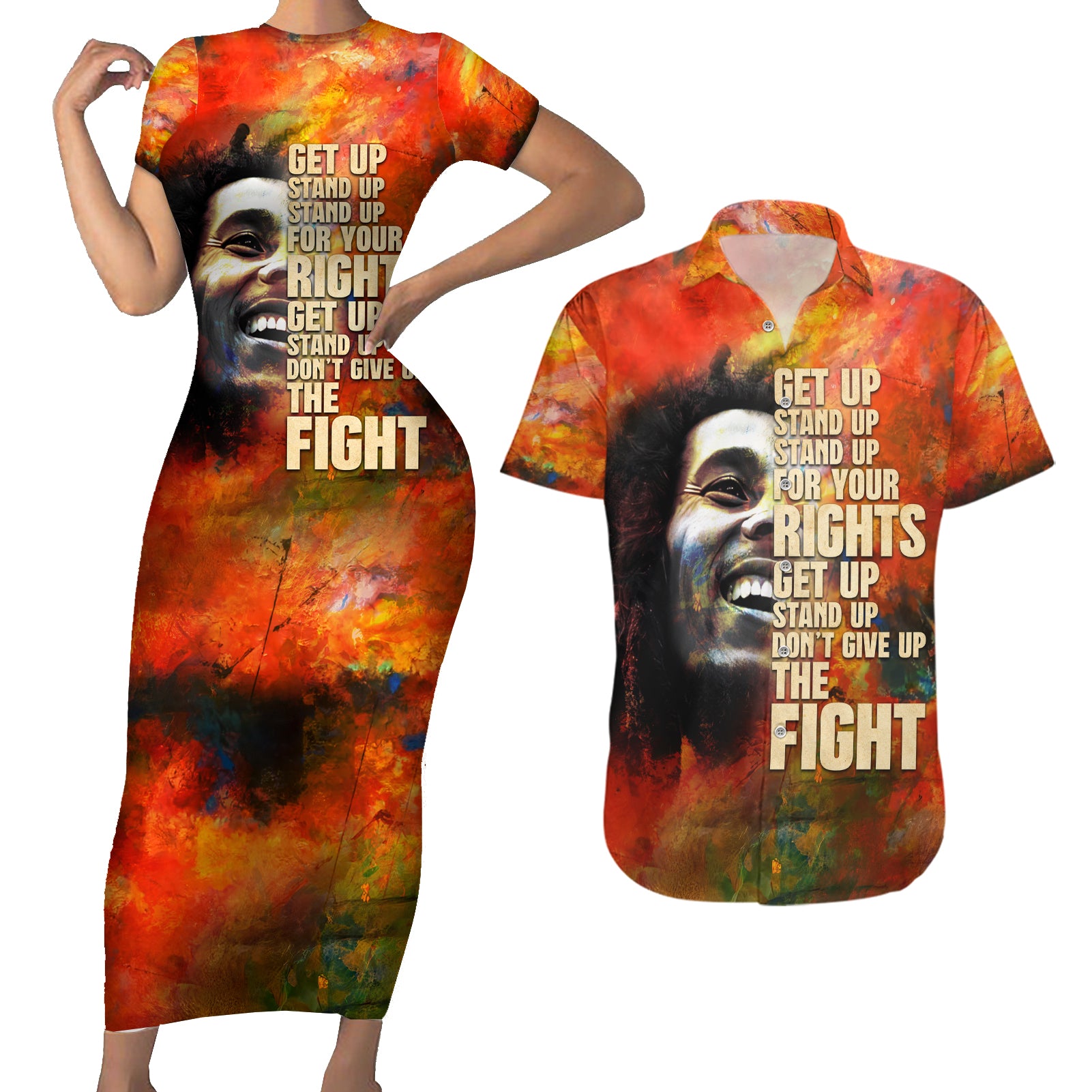 Reggae Legend Bob Couples Matching Short Sleeve Bodycon Dress and Hawaiian Shirt Retro Style - Wonder Print Shop