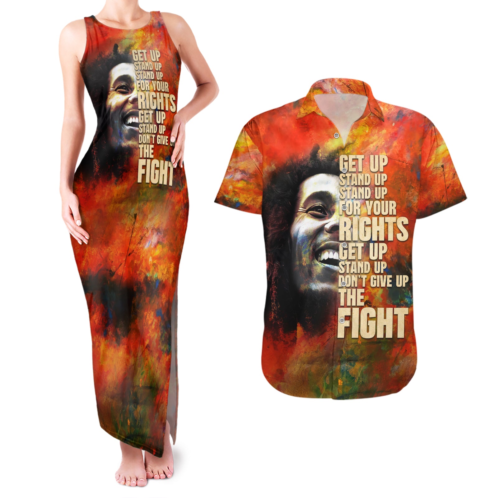 Reggae Legend Bob Couples Matching Tank Maxi Dress and Hawaiian Shirt Retro Style - Wonder Print Shop