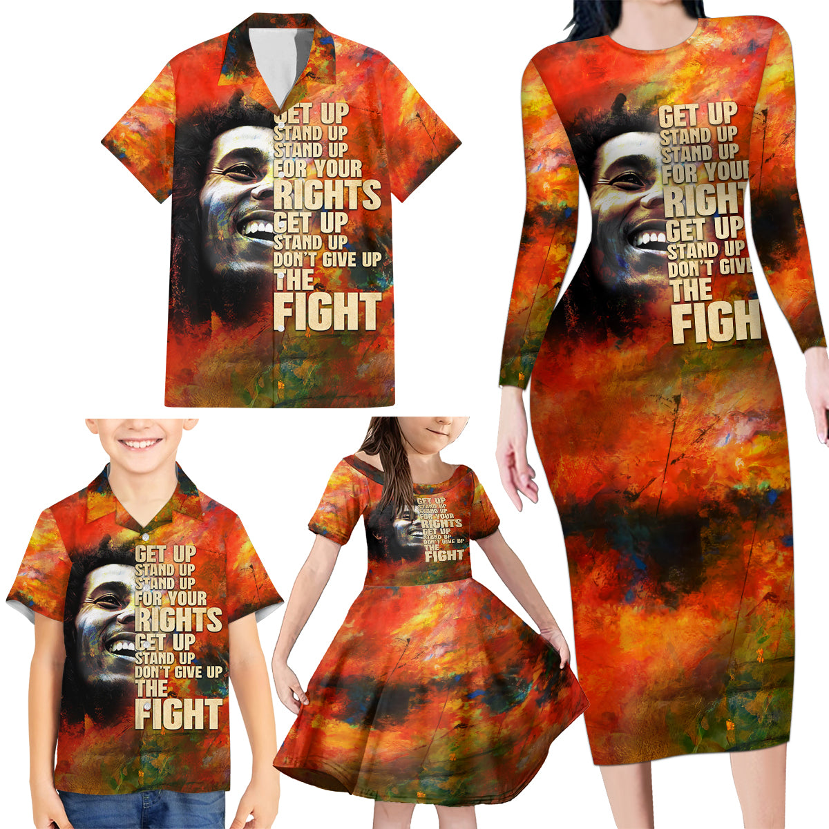 Reggae Legend Bob Family Matching Long Sleeve Bodycon Dress and Hawaiian Shirt Retro Style - Wonder Print Shop