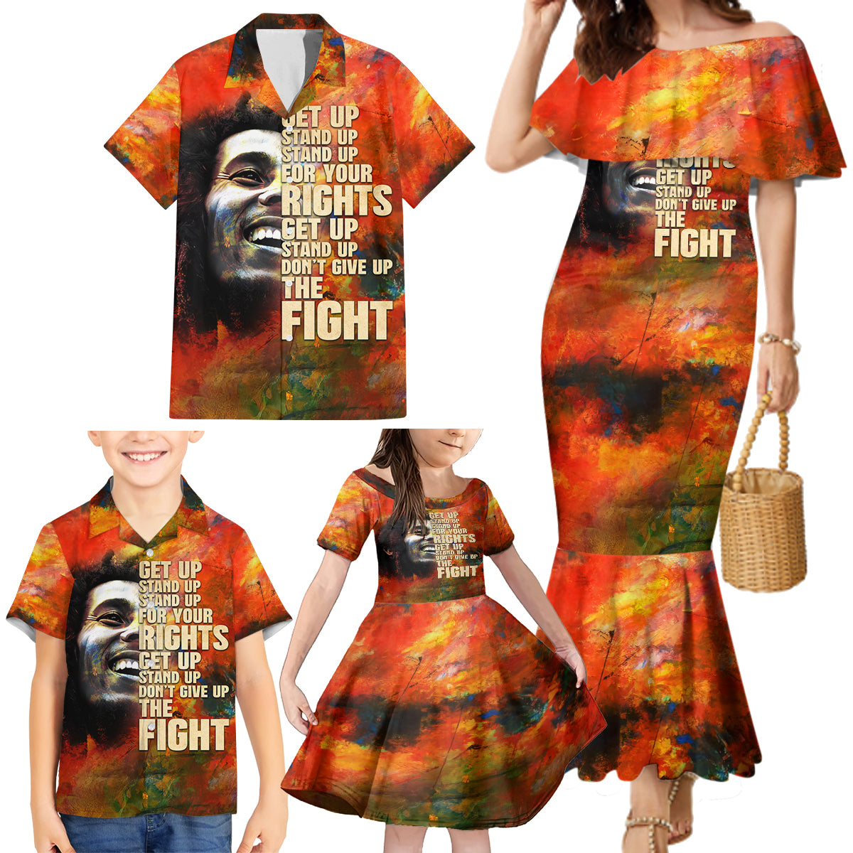 Reggae Legend Bob Family Matching Mermaid Dress and Hawaiian Shirt Retro Style - Wonder Print Shop