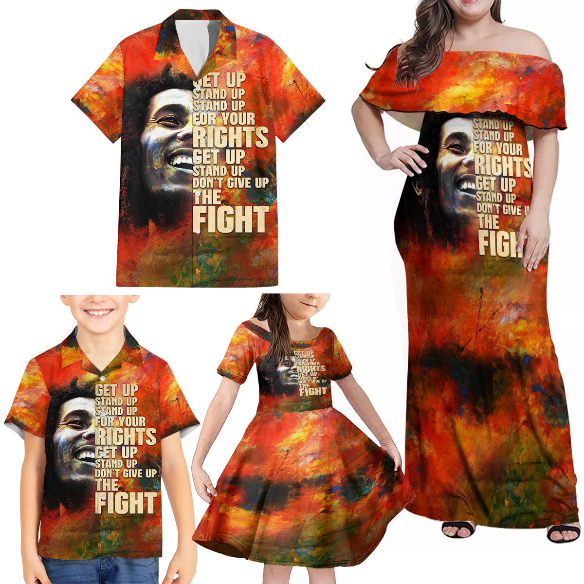 Reggae Legend Bob Family Matching Off Shoulder Maxi Dress and Hawaiian Shirt Retro Style - Wonder Print Shop