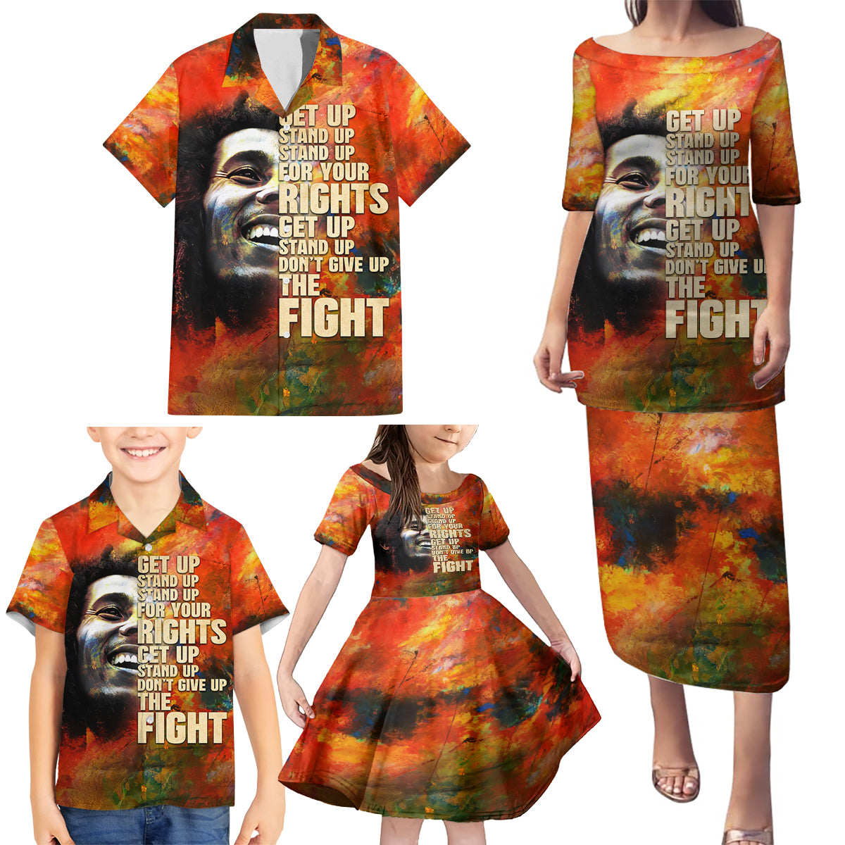 Reggae Legend Bob Family Matching Puletasi and Hawaiian Shirt Retro Style - Wonder Print Shop