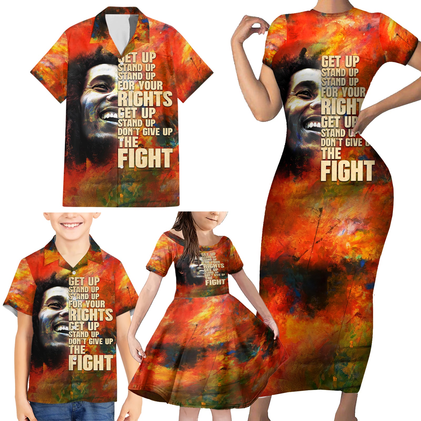 Reggae Legend Bob Family Matching Short Sleeve Bodycon Dress and Hawaiian Shirt Retro Style - Wonder Print Shop