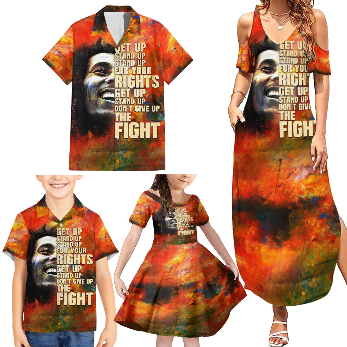 Reggae Legend Bob Family Matching Summer Maxi Dress and Hawaiian Shirt Retro Style - Wonder Print Shop