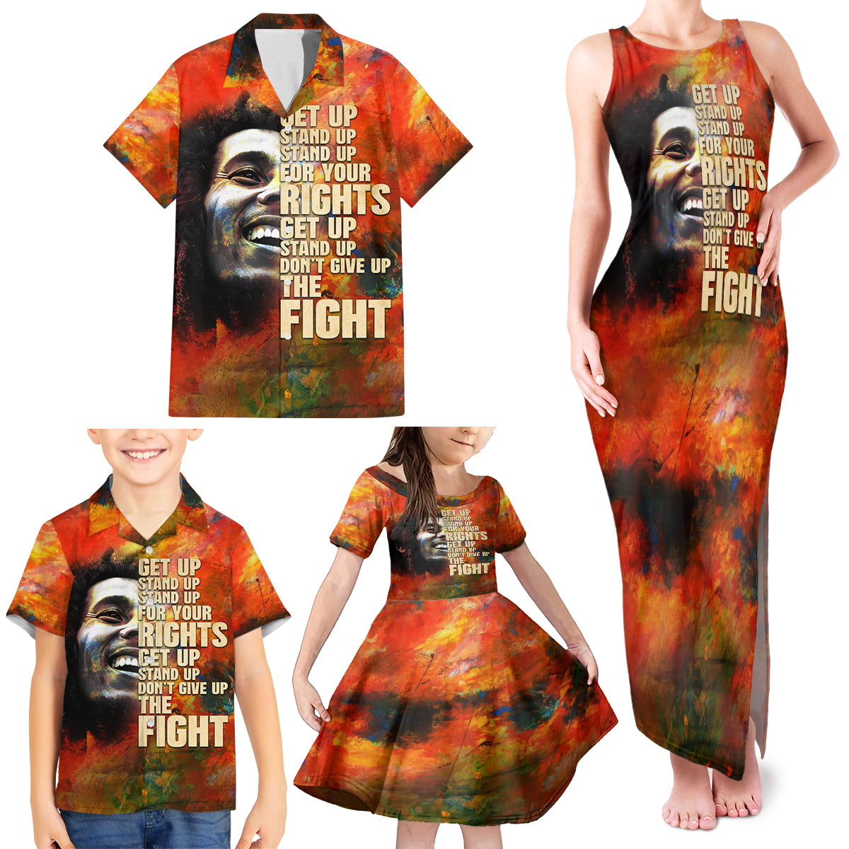 Reggae Legend Bob Family Matching Tank Maxi Dress and Hawaiian Shirt Retro Style - Wonder Print Shop