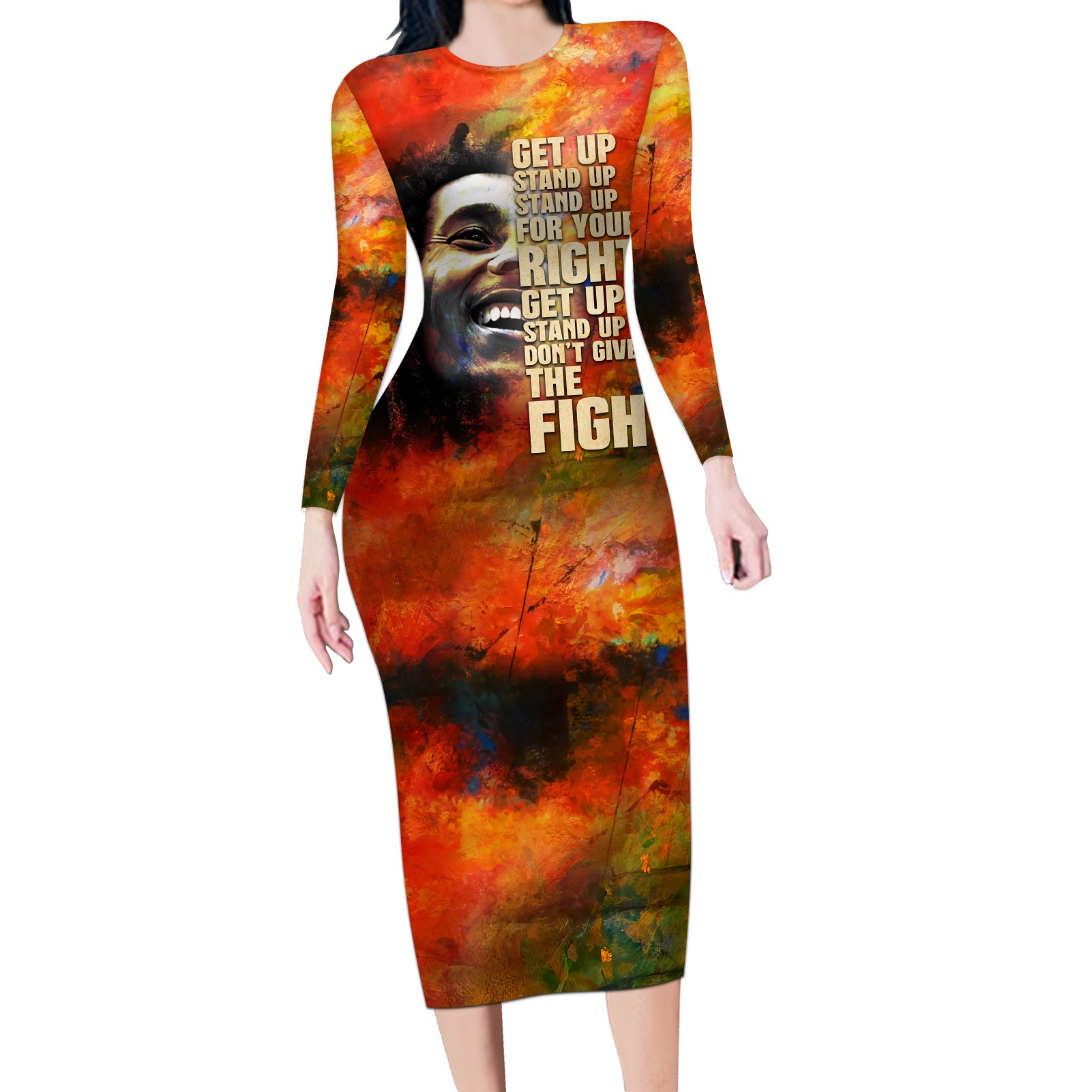 Reggae Legend Bob Long Sleeve Bodycon Dress Retro Style - Wonder Print Shop