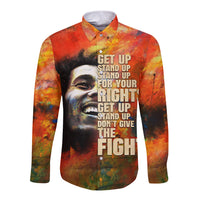 Unisex long-sleeve button shirt with orange graphic face and motivational text