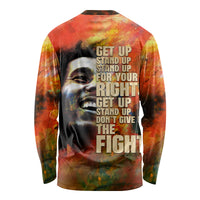 Unisex long-sleeve graphic shirt, back portrait with bold motivational text