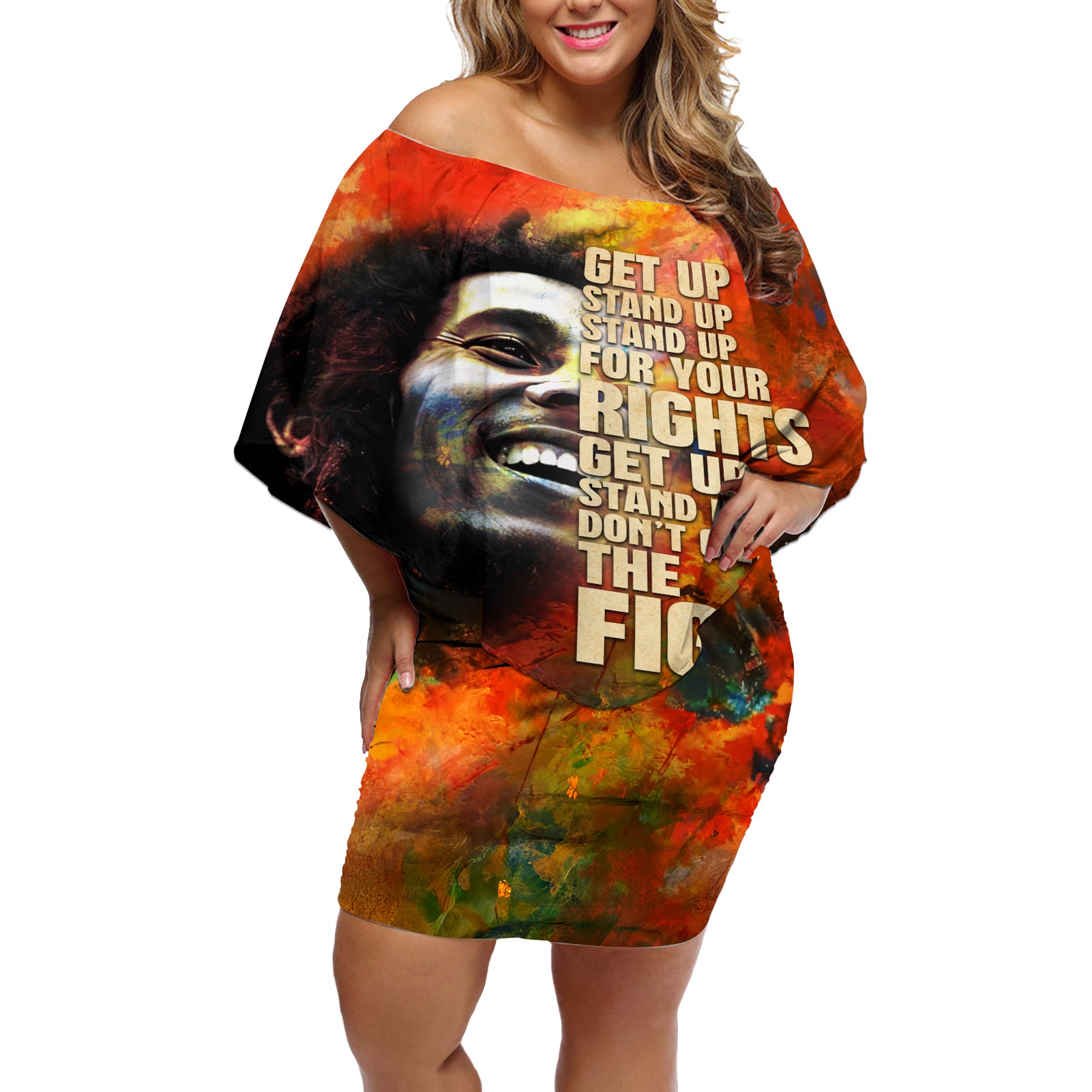 Reggae Legend Bob Off Shoulder Short Dress Retro Style - Wonder Print Shop