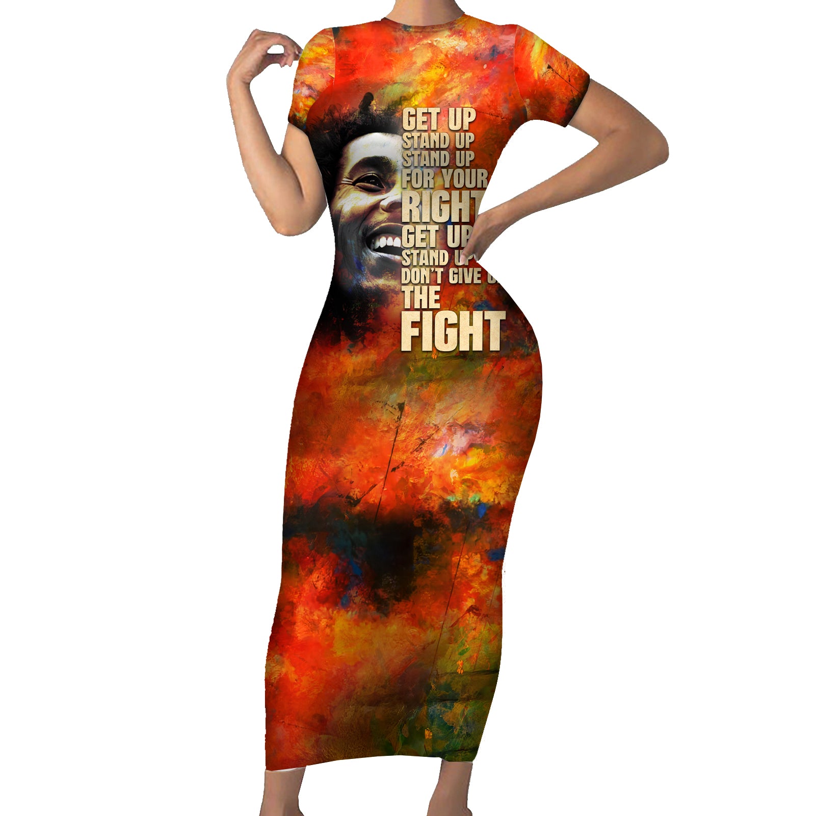 Reggae Bob Marley Short Sleeve Bodycon Dress Retro Style