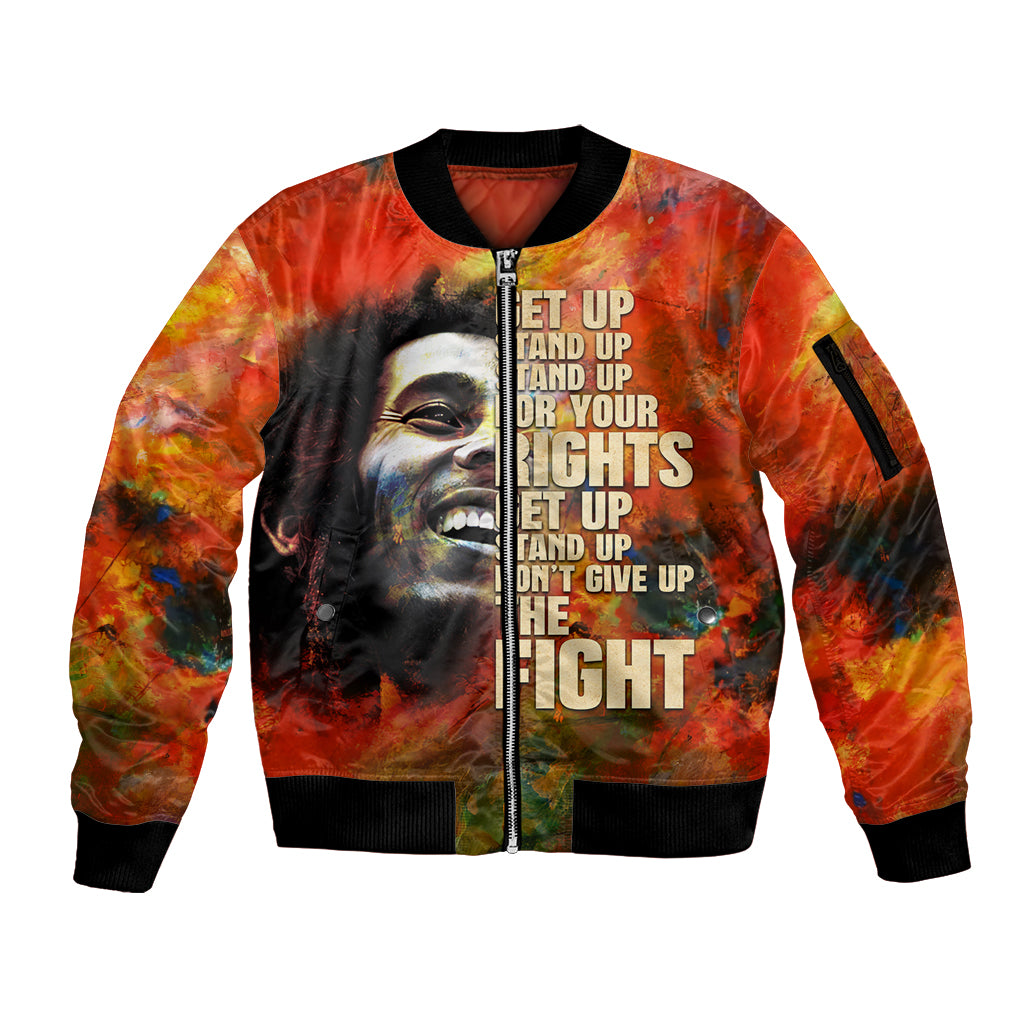 Reggae Bob Marley Sleeve Zip Bomber Jacket Retro Style