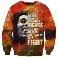 Unisex sweatshirt, red-orange tie-dye, front portrait graphic with stacked motivational text
