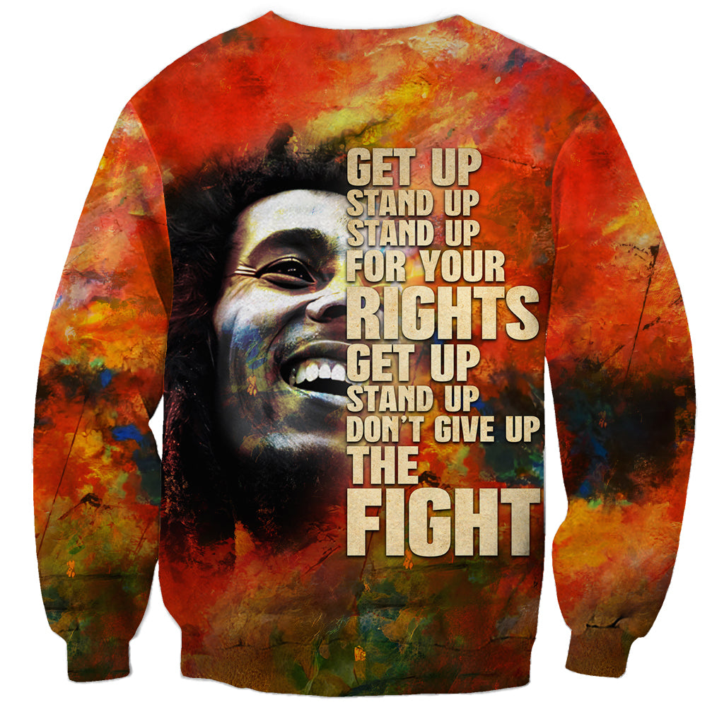 Unisex sweatshirt, orange-yellow tie-dye, large front face portrait with motivational lettering