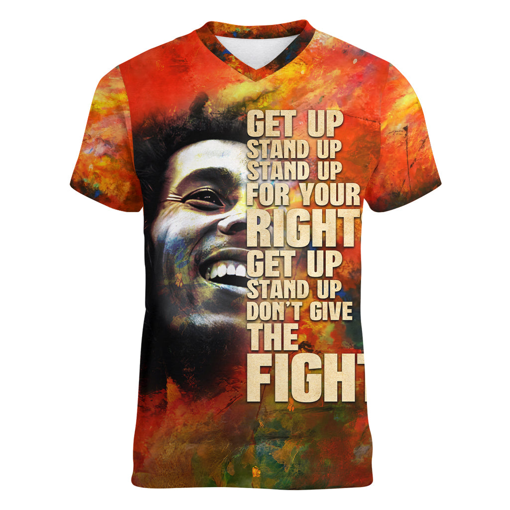 Reggae Bob Marley Women V Neck T Shirt Retro Style