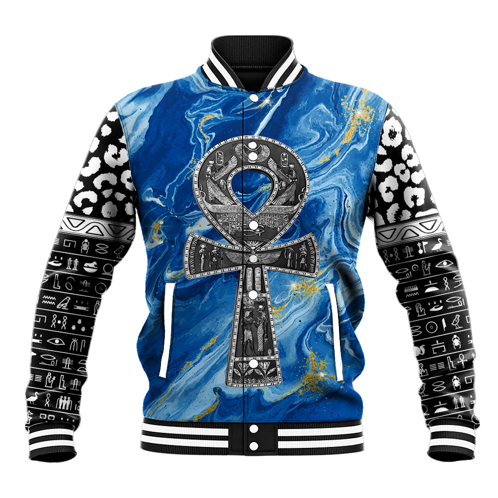 Ankh On Blue Baseball Jacket Pan African