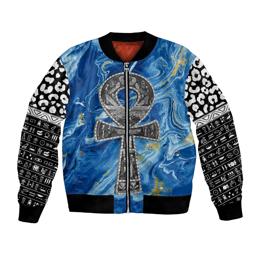 Ankh On Blue Bomber Jacket Pan African