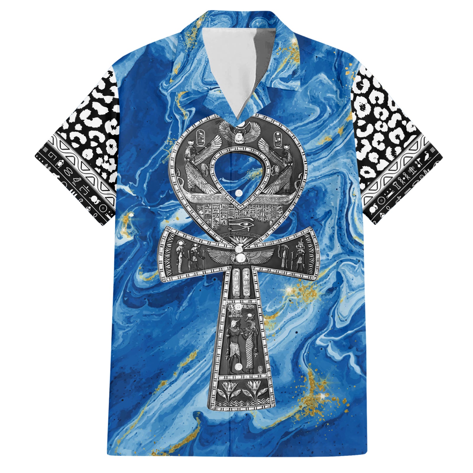 Ankh On Blue Hawaiian Shirt Pan African