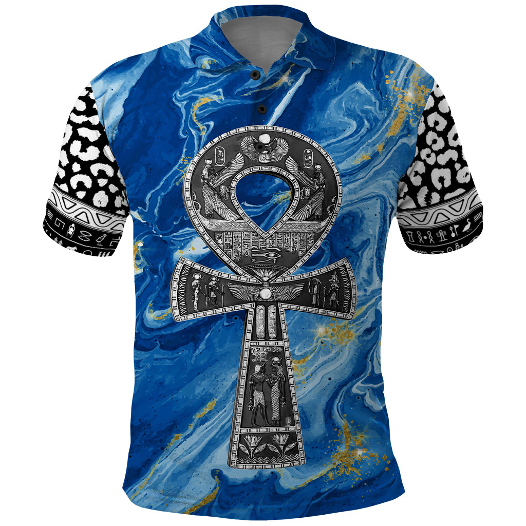 Ankh On Blue Polo Shirt Pan African