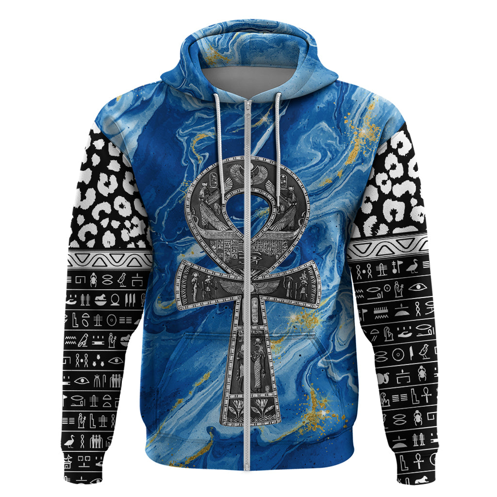 Ankh On Blue Zip Hoodie Pan African