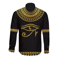 Black long-sleeve button shirt with gold Eye of Horus back design