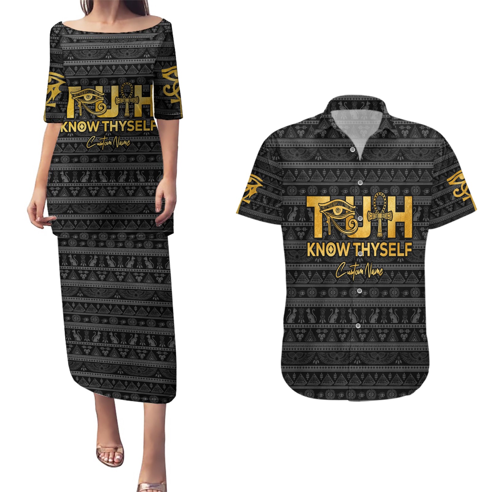 Personalized Truth Know Thyself Couples Matching Puletasi and Hawaiian Shirt Eye of Horus and Ankh - Wonder Print Shop