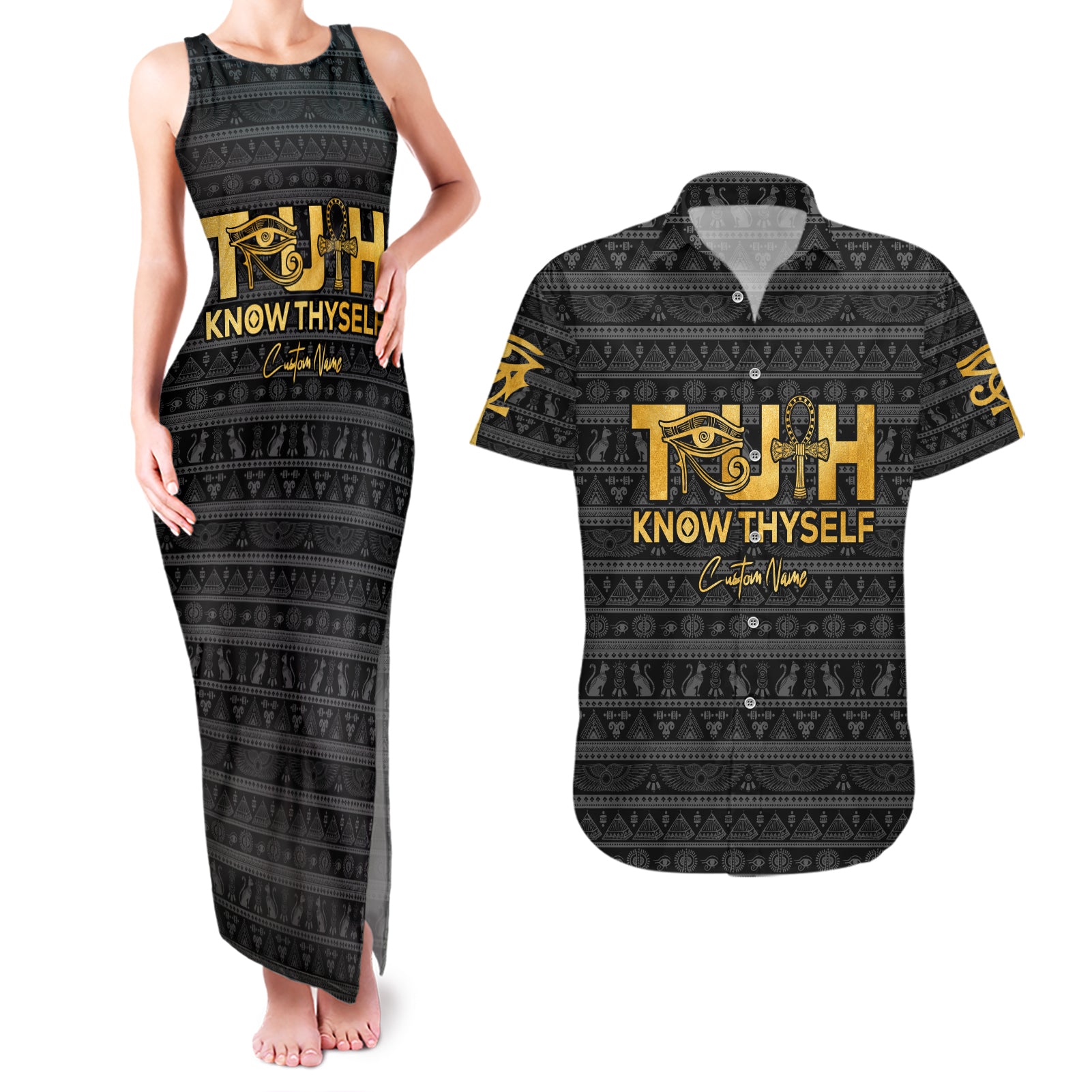 Personalized Truth Know Thyself Couples Matching Tank Maxi Dress and Hawaiian Shirt Eye of Horus and Ankh - Wonder Print Shop