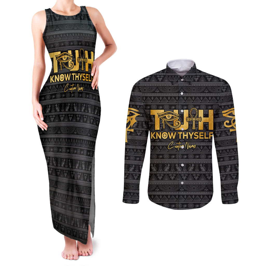 Personalized Truth Know Thyself Couples Matching Tank Maxi Dress and Long Sleeve Button Shirt Eye of Horus and Ankh - Wonder Print Shop