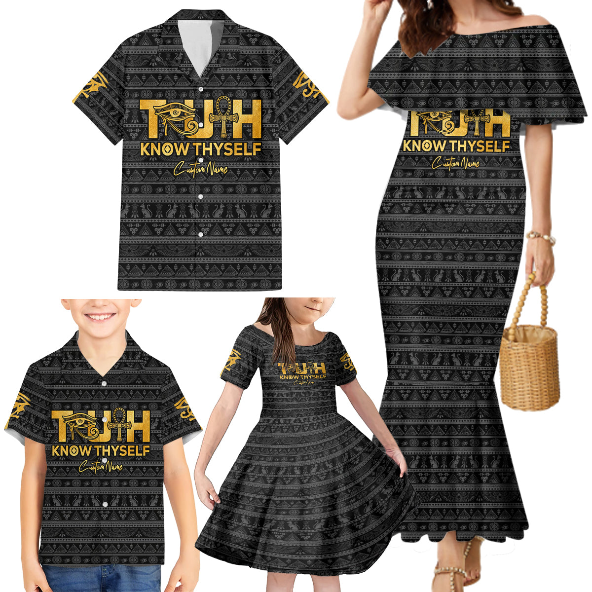 Personalized Truth Know Thyself Family Matching Mermaid Dress and Hawaiian Shirt Eye of Horus and Ankh - Wonder Print Shop