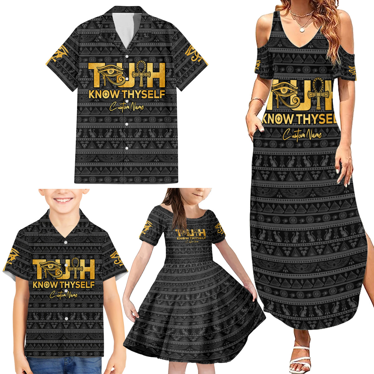 Personalized Truth Know Thyself Family Matching Summer Maxi Dress and Hawaiian Shirt Eye of Horus and Ankh - Wonder Print Shop