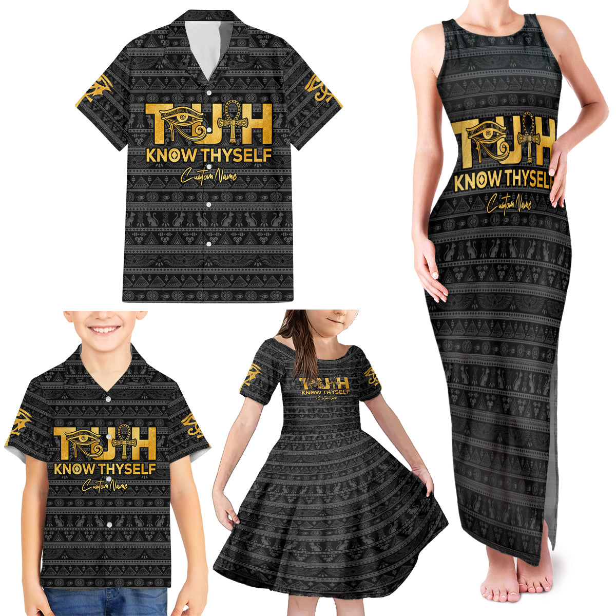 Personalized Truth Know Thyself Family Matching Tank Maxi Dress and Hawaiian Shirt Eye of Horus and Ankh - Wonder Print Shop