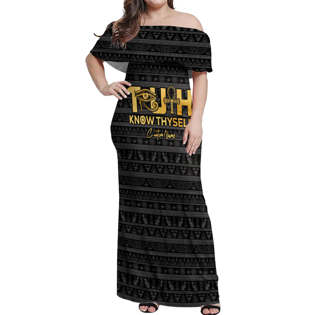 Personalized Truth Know Thyself Off Shoulder Maxi Dress Eye of Horus and Ankh - Wonder Print Shop