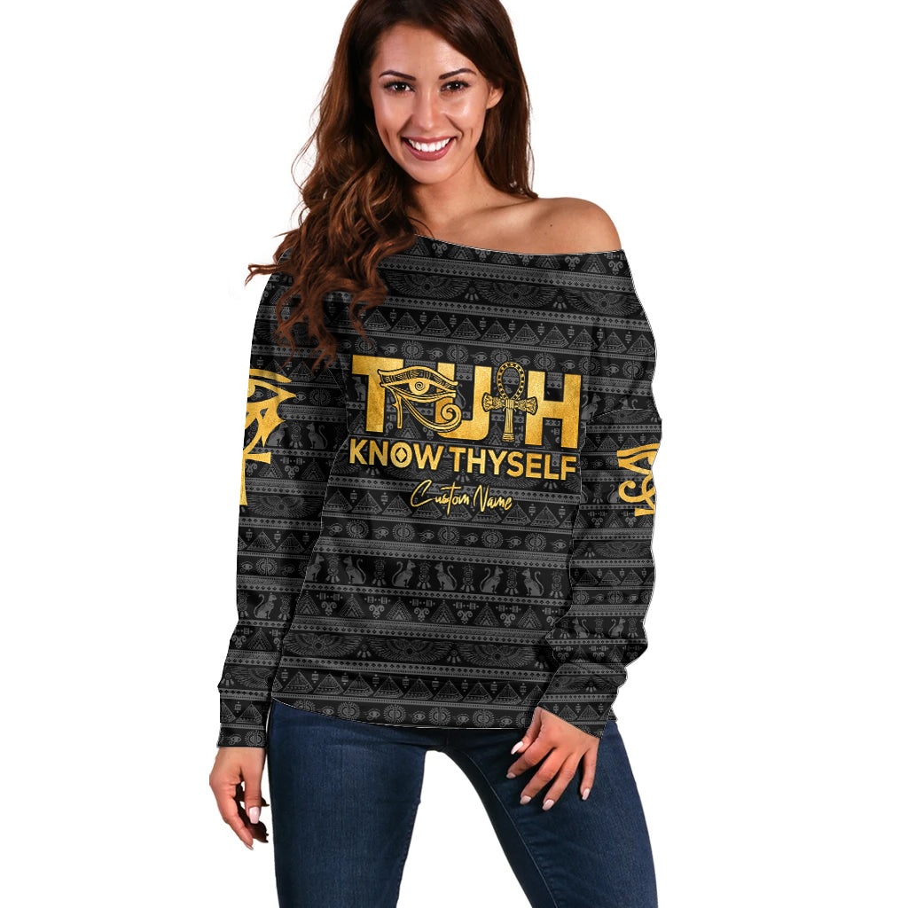 Personalized Truth Know Thyself Off Shoulder Sweater Eye of Horus and Ankh - Wonder Print Shop