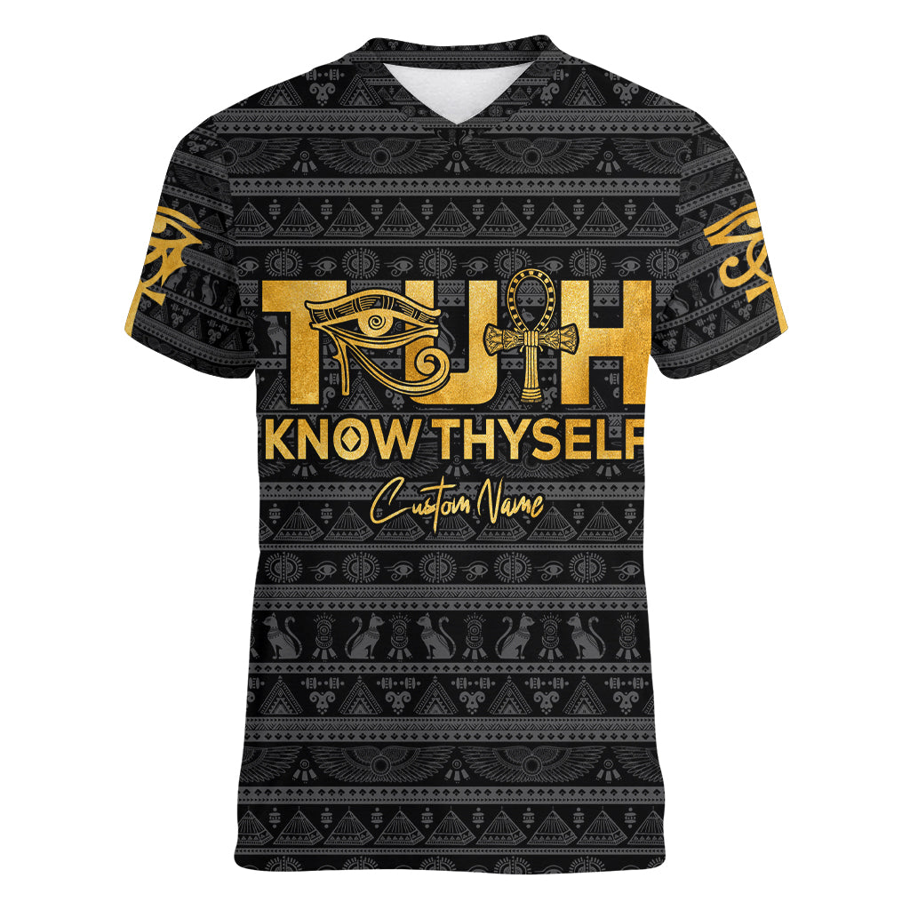 Personalized Truth Know Thyself Women V Neck T Shirt Eye of Horus and Ankh