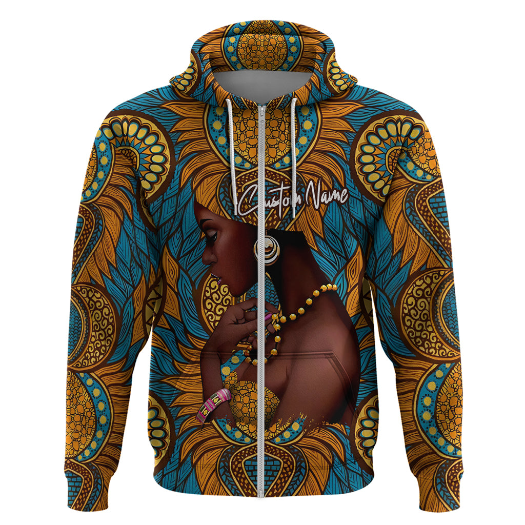 Personalized Black Girl Flora Zip Hoodie African Women - Wonder Print Shop