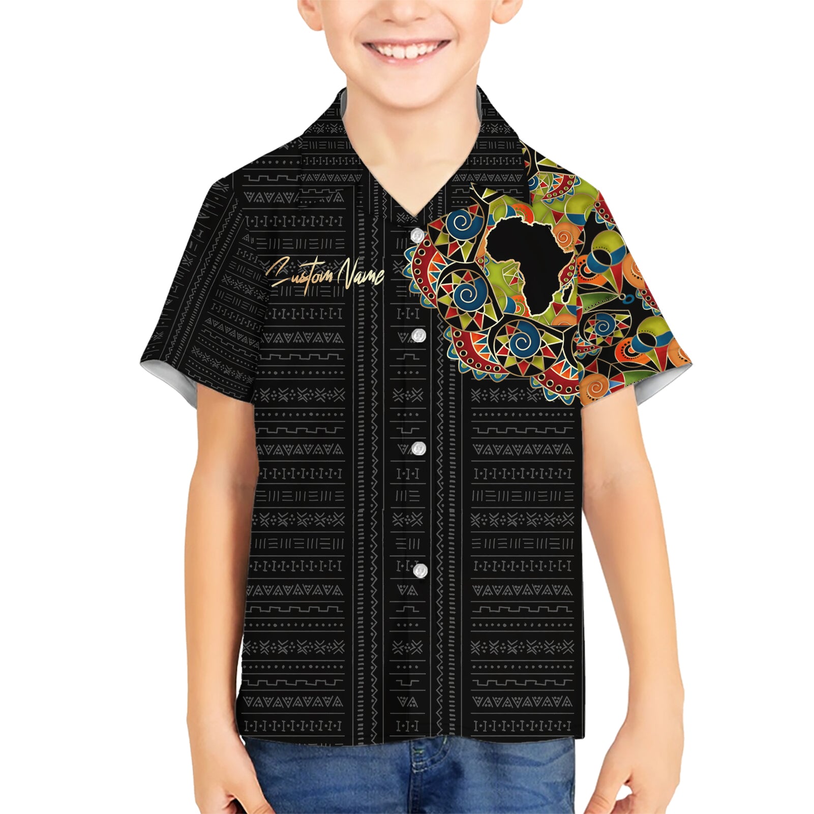 Personalized Sleeve African Pattern Kid Hawaiian Shirt Multi-Colored