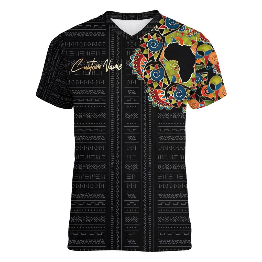 Personalized Sleeve African Pattern Women V Neck T Shirt Multi-Colored