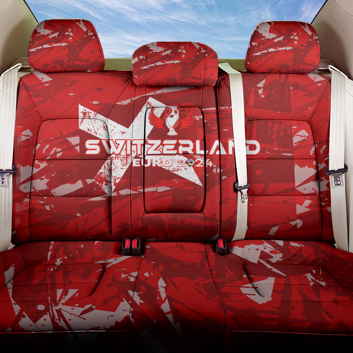 Switzerland Football 2024 Back Car Seat Cover Trophy Wing Style - Wonder Print Shop