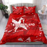 Red Switzerland Euro 2024 bedding set: duvet and two pillowcases with star and trophy print