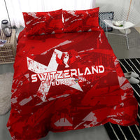 Red Switzerland Euro 2024 duvet and pillowcases featuring large star and Switzerland text