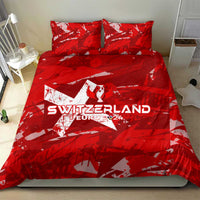 Red Switzerland Euro 2024 bedding set with star emblem and Switzerland logo across duvet