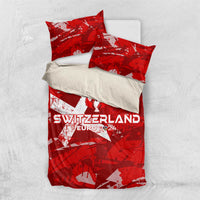 Red Switzerland Euro 2024 duvet cover set with two red pillowcases and Switzerland text