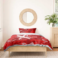 Red Switzerland Euro 2024 bedding set with star and trophy pattern on duvet and pillowcases