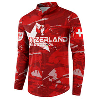 Red Switzerland football sweatshirt with collar, front WITZERLAN Euro 2024 emblem