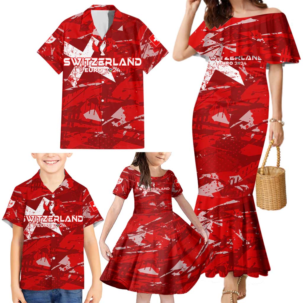 Personalized Switzerland Football 2024 Family Matching Mermaid Dress and Hawaiian Shirt Trophy Wing Style - Wonder Print Shop