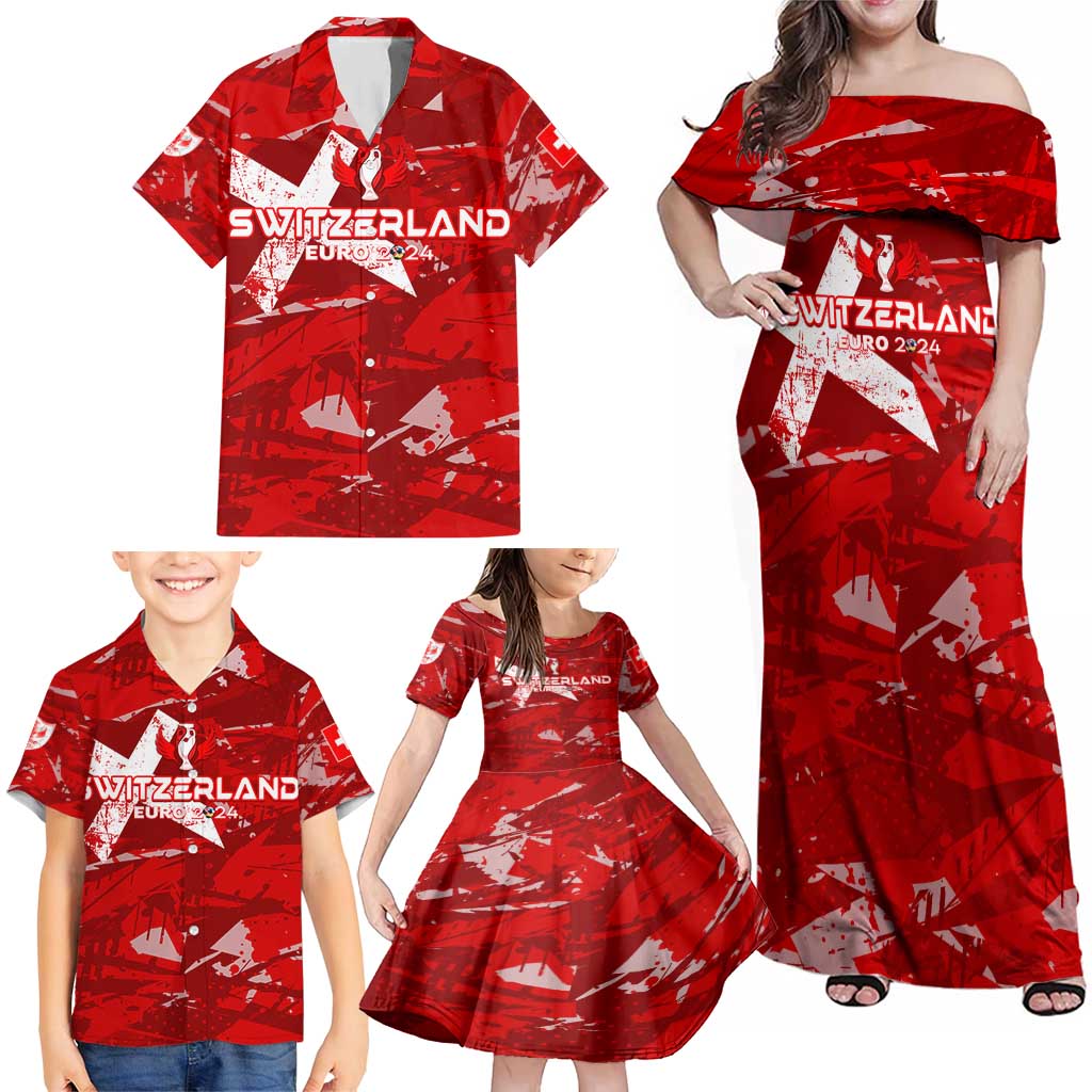 Personalized Switzerland Football 2024 Family Matching Off Shoulder Maxi Dress and Hawaiian Shirt Trophy Wing Style - Wonder Print Shop