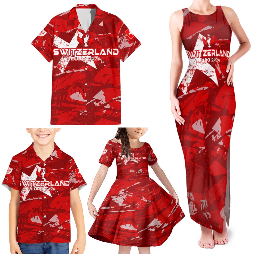 Personalized Switzerland Football 2024 Family Matching Tank Maxi Dress and Hawaiian Shirt Trophy Wing Style - Wonder Print Shop