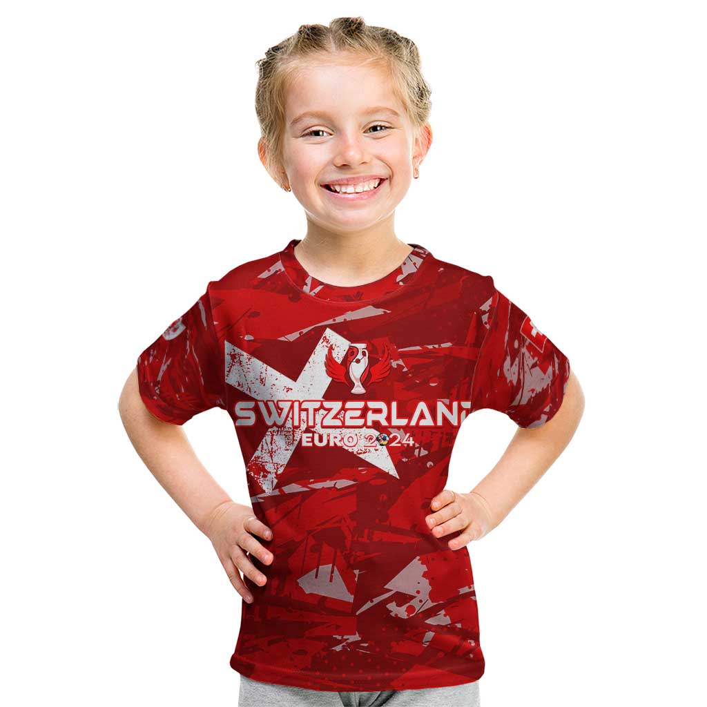 Personalized Switzerland Football 2024 Kid T Shirt Trophy Wing Style - Wonder Print Shop