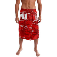 Red lavalava with white graphics, 'YOUR NAME' and 00, front view