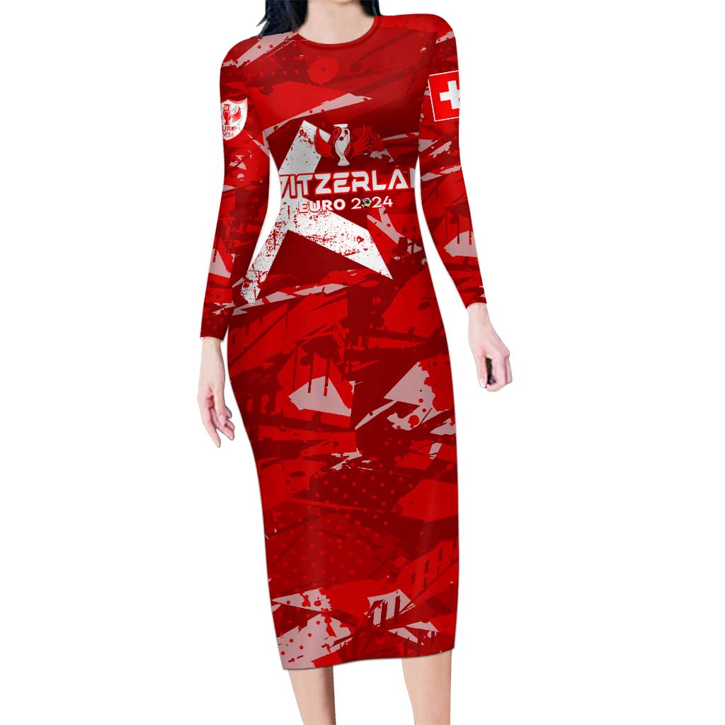 Personalized Switzerland Football 2024 Long Sleeve Bodycon Dress Trophy Wing Style - Wonder Print Shop